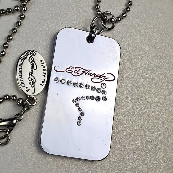 ED HARDY By Christian Audigier VINTAGE Style Necklace /Skull Dog Tag - Picture 3 of 8